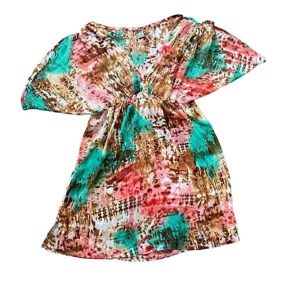 Bisou Bisou Women's Multicolored Sheer Empire‎ Waist Open Arm Swimsuit Cover L - Picture 1 of 11